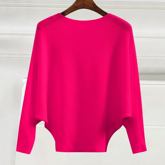 Pink Sweatshirt for Women'S Autumn and Winter Fasion Off The Shoulder Long Sleeve Sleeve One Word Collar Sweater Knitted Solid Color Womens Fall Tops