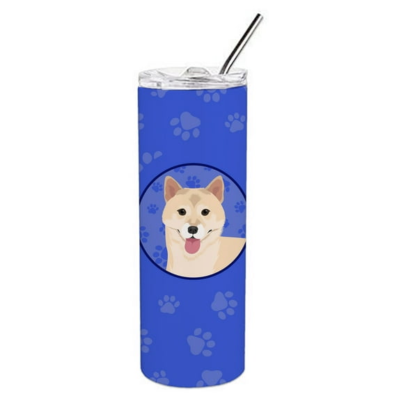 Carolines Treasures WDK1195TBL20 Shiba Inu Cream Design1  Stainless Steel 20 oz Skinny Tumbler Blue 20 oz multicolor
