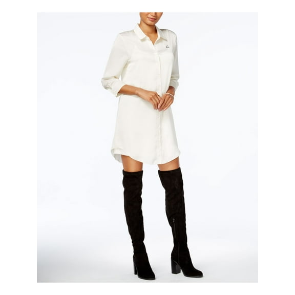 KENSIE Womens Ivory Cuffed Collared Above The Knee Shift Casual Dress XL