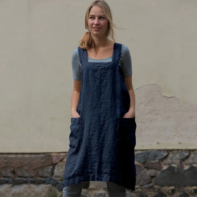 Liquidation & Promo, Tablier en Lin pour Femmes, Robe de Travail de Jardin pour Extérieur et Tenue Décontractée Parfaite pour les Week-Endscoton et Lin, Bleu,Sopatenor