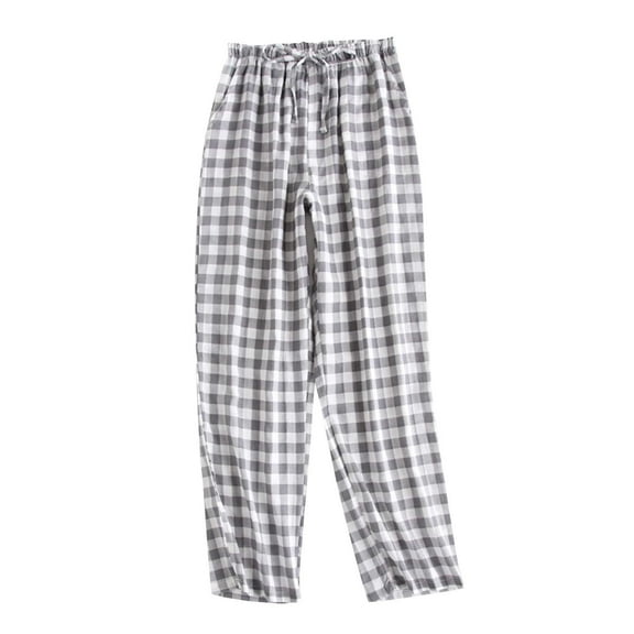 WREESH Womens Plaid Pajama Pants Fall Fashion Casual Comfortable Elastic Waist Bandage Pajama Full Length Pants Gray