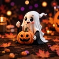 thumbnail image 2 of 4.4 Inch Friendly Ghost Holding Pumpkin Statue, Cute Resin Tabletop Decor, Indoor Ornament for Home Shelf and Halloween Holiday Party, 2 of 6
