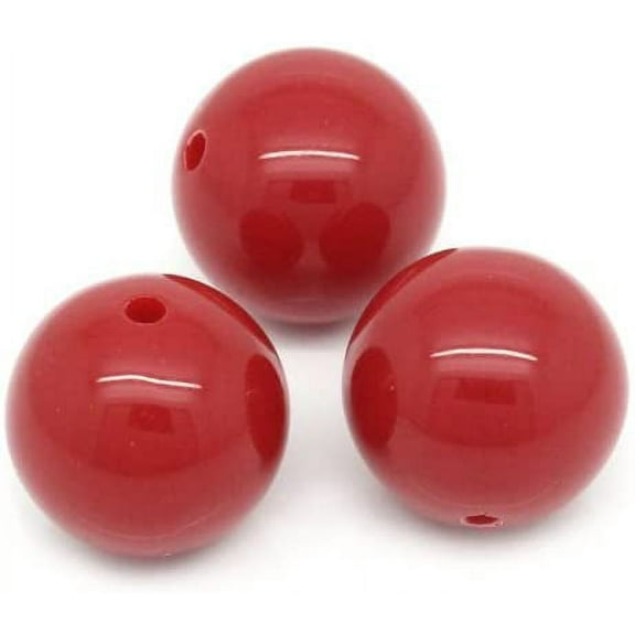 60 Round Red Acrylic Beads 20mm Diameter with 2.8mm Hole