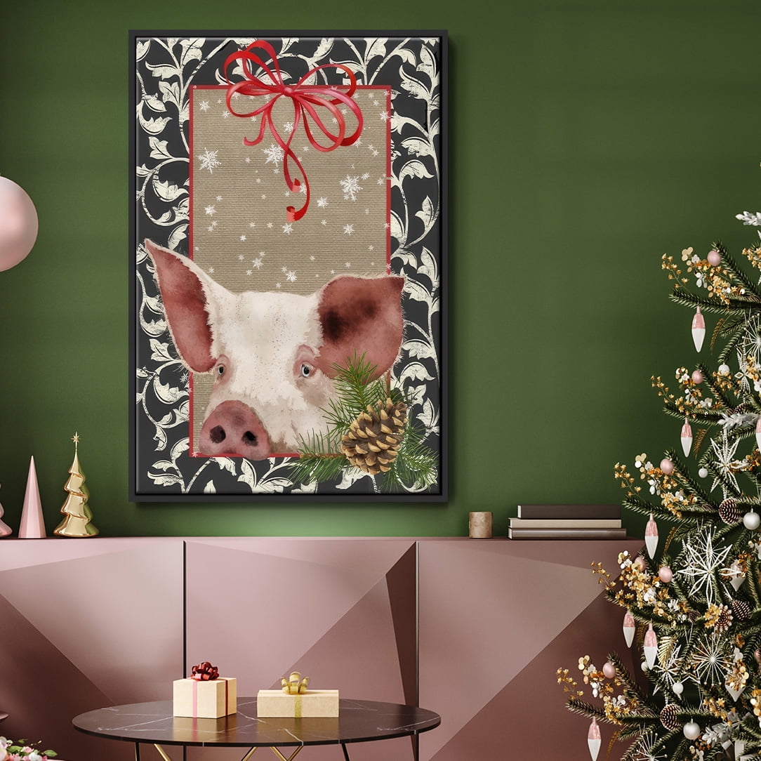 County Christmas Farm II - Framed Gallery Wrapped Holiday Canvas - 25 x 37 - Black Frame