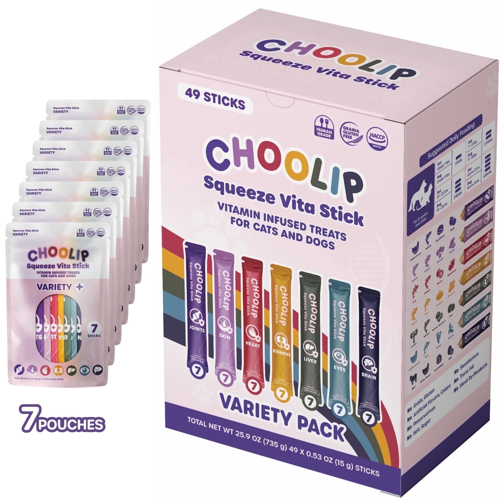 Choolip Vita Stick Variety Pack Lickable Treats for Cats & Dogs, 25.9 oz (7 Pouches, 49ct)