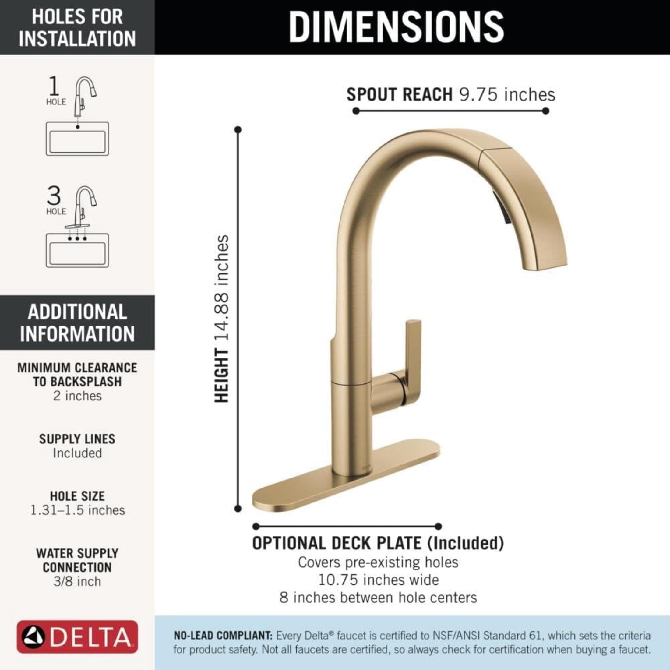 Delta Keele Brushed Gold Kitchen Faucet with Pull Down Sprayer, Modern Brushed Gold Single Hole Kitchen Sink Faucet, Single Handle, Champagne Bronze