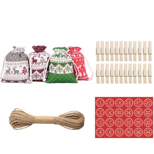 SUNSIOM Christmas Candy Bag Set Hanging Drawstring Gift Bags Treat Bags with Rope and Tag/Stickers