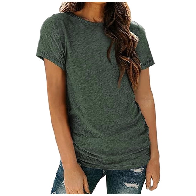 TSADFHJI Hauts Élégants pour Femmes Noël T-Shirt Décontracté Uni Col Rond Manches Courtes L Vert