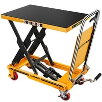 CAMMOO Foldable Hydraulic Lift Table Cart, 500lbs Capacity, 28.5" Lifting Height, Single Scissor Lift with Non-Slip Pad & Thickened Scissors Design for Material Handling and Transportation, Yellow
