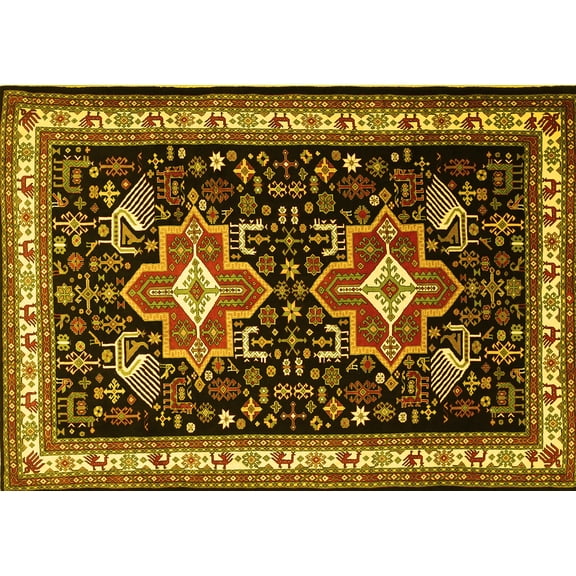 Ahgly Company Machine Washable Indoor Rectangle Persian Yellow Traditional Area Rugs, 5' x 7'