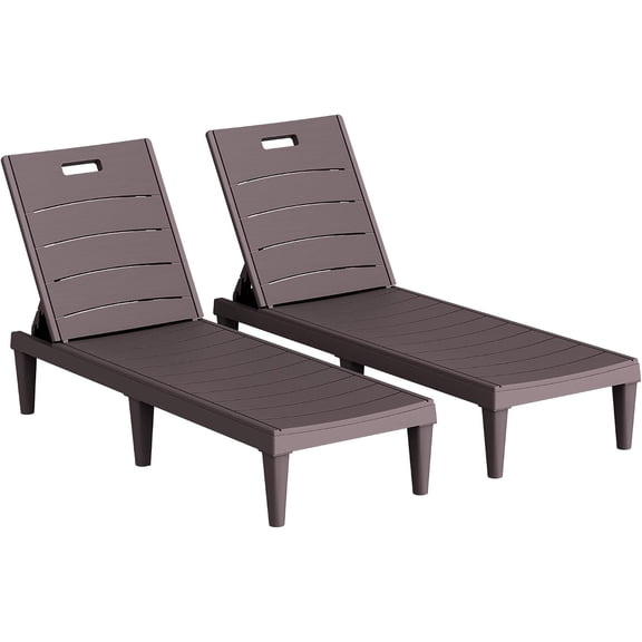 Chaise Lounge Chairs Set of 2, Outdoor Lightweight Lounge Chairs, 5 Position Adjustments Backrest for Outside Pool, Garden, Patio and Beach, Deep Brown | 5 Position Adjustments Backrest for Outside