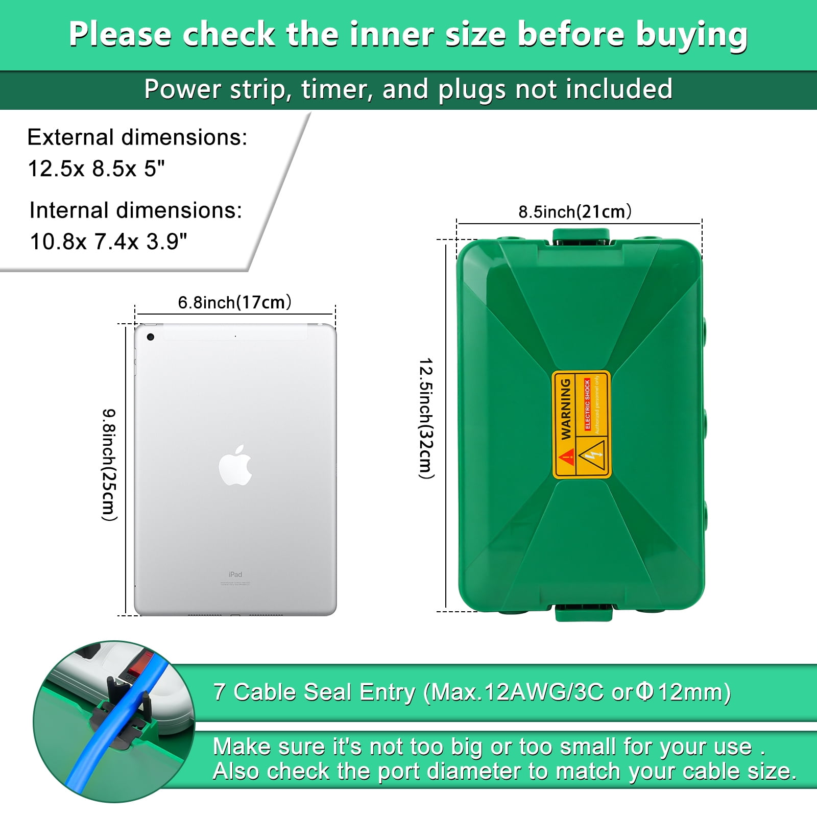 Greencycle IP54 Waterproof Electrical Box, Outdoor Weatherproof Plug Cover (12.5x8.5x5In),Extension Cord Cover for Timer, Extension Cord, Power Strip, String Light, Green,5PK