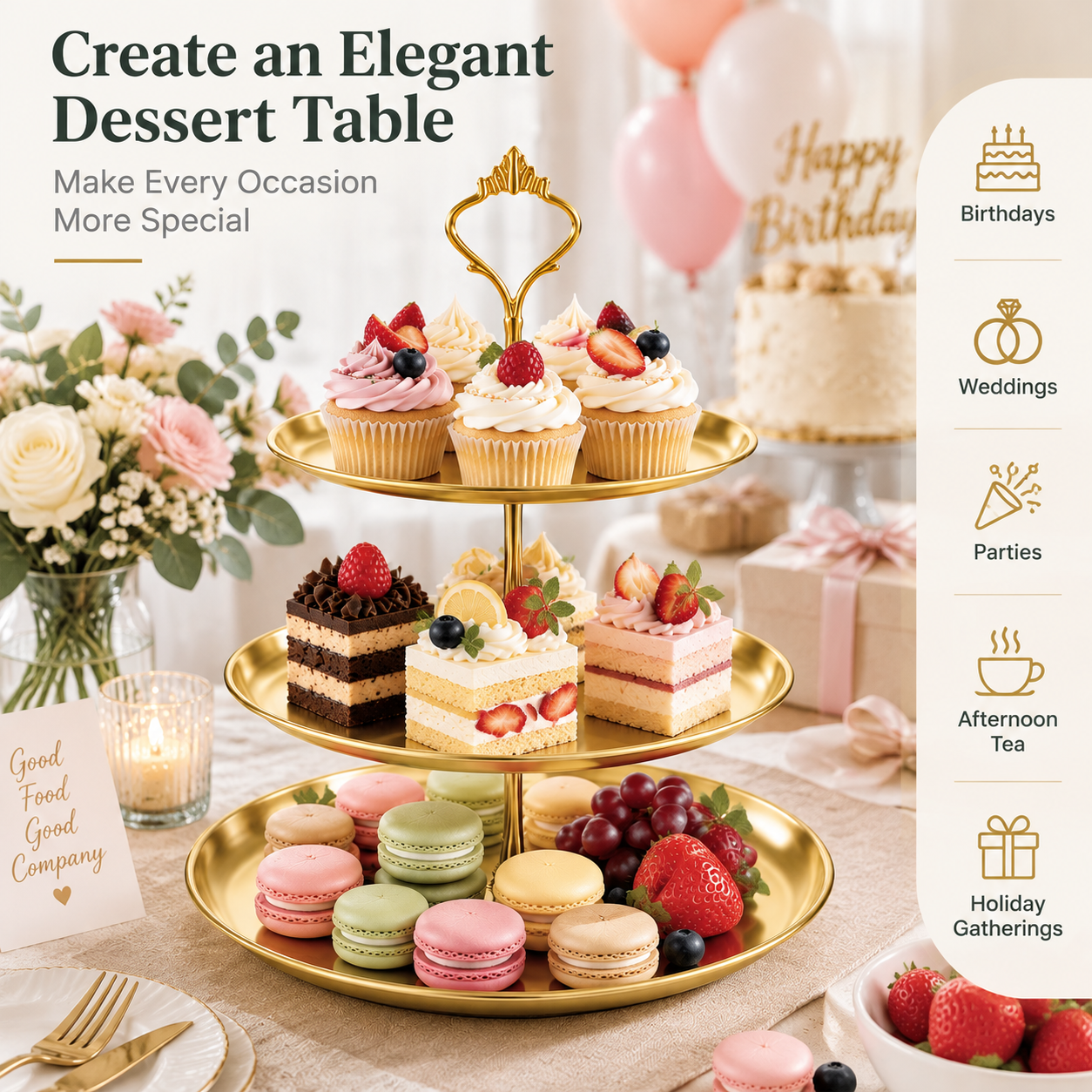 DAZUINIAO 3-Tier Gold Cupcake Stand photo 2