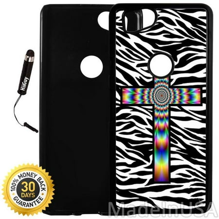 - Custom Google Pixel 2 Case (Colorful Tie Dye Cross Zebra Background) Plastic Black Cover Ultra Slim | Lightweight | Includes Stylus Pen by Innosub
