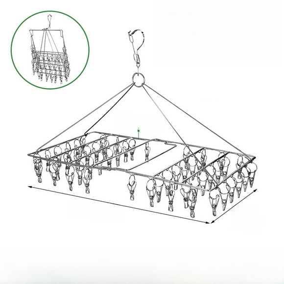 New Chinese Style Stainless Steel Folding Drying Rack with 52 Clips - 4.0 Line Multifunctional Hanger for Socks, Underwear & Small Garments, Windproof Design for Home, Dormitory Use, Single Packaged