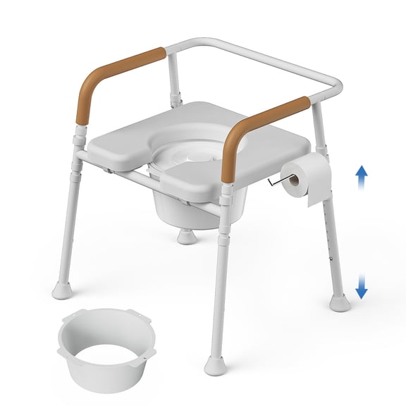 Loyoda Bedside Commode for Seniors with Armrests & Padded Seat, Includes Potty Bucket & Splash Guard, 350 lbs Capacity