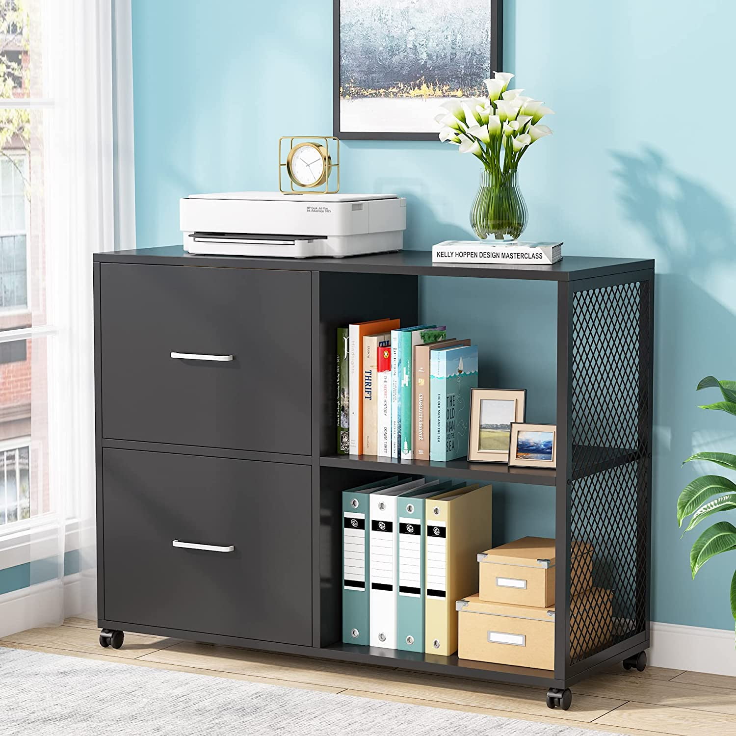 Tribesigns File 2 Drawer Wood Mobile Lateral Filing Printer