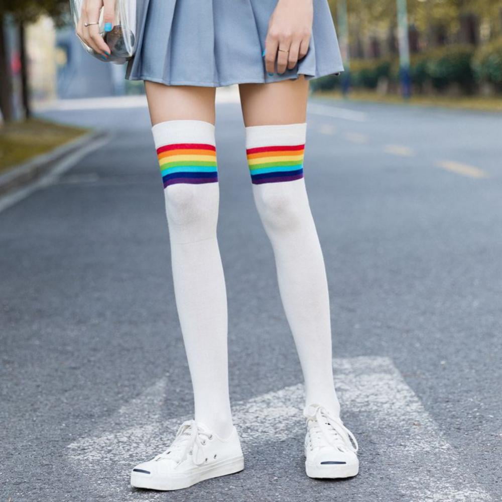 Women's/Ladies Striped Over The Knee Thigh High Socks 