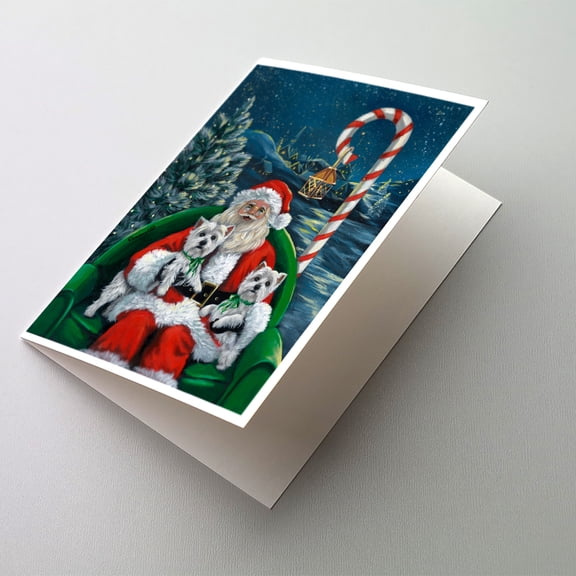 Westie Christmas Santa's Village Greeting Cards and Envelopes Pack of 8