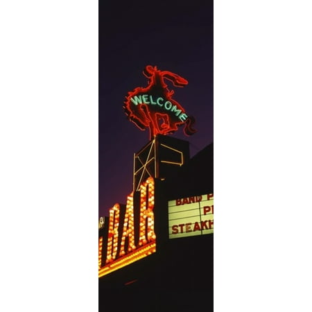 Million Dollar Cowboy Bar - Welcome sign of a bar Million Dollar Cowboy Bar Jackson Jackson Hole Teton County Wyoming USA Stretched Canvas - Panoramic Images (36 x 13)