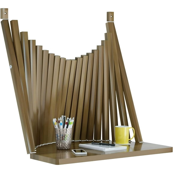 Wall Mounted Folding Table Walnut Wood (Large), Floating Drop Leaf Desk for Small Spaces