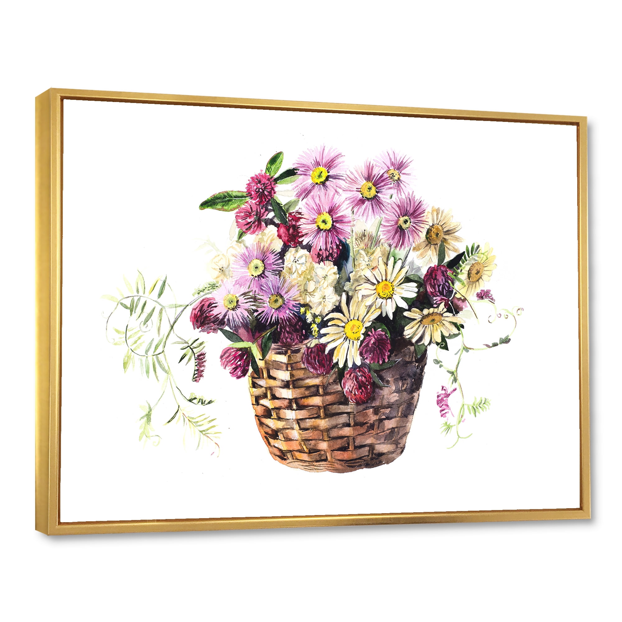Designart 'The Basket Bouquet From Meadow Flowers' Traditional Framed Canvas Wall Art Print