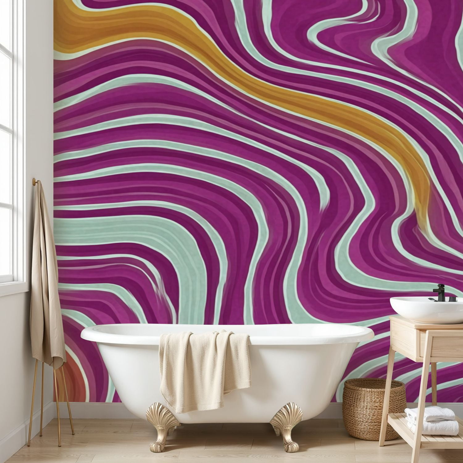 Wall Mural Peel and Stick seamless abstract 60s design paper wave seamless pictures Self-Adhesive Wallpaper Removable Wall Decal Wall Sticker Home Decor for Living Room Bedroom 100"x144"