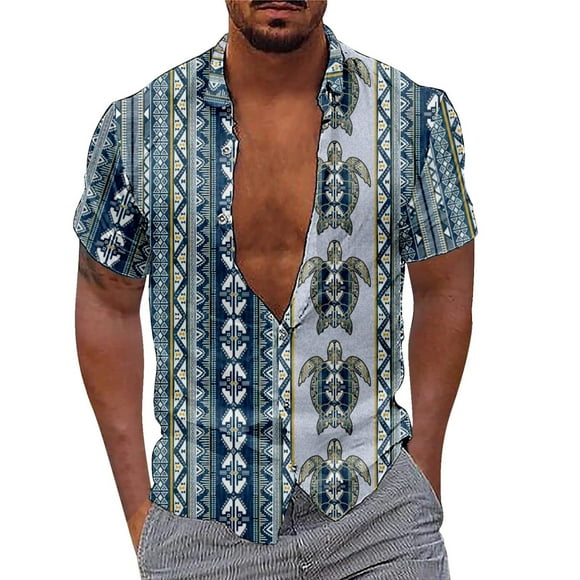 toraway Fall Clothes Men's T Shirts White V Neck Summer Fashion Bohemian Turtle 3d Digital Print Casual Loose Short Sleeve Shirt XL