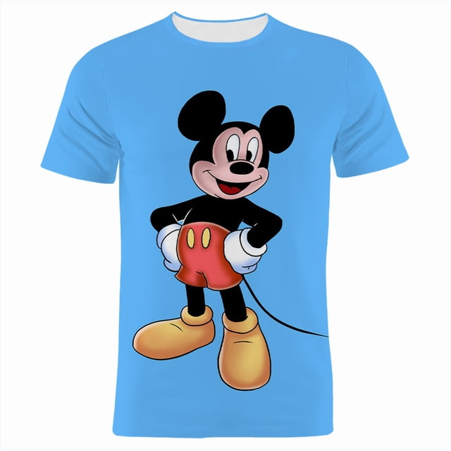 Camiseta de cuello redondo para hombre, camiseta de moda callejera de manga corta con estampado 3D de dibujos animados de Disney, Mickey Mouse