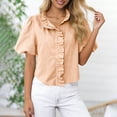 thumbnail image 7 of FAVIPT Women Striped Button Down Tops Puff Short Sleeve Ruffle Collar Tees Business Casual Summer Shirts Orange,S, 7 of 7