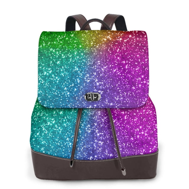 Disketp Colorful Glitter Mochila de Cuero para Mujer, Bolso de Espalda Antirrobo con Estilo para Viaje, Trabajo y Uso Diario