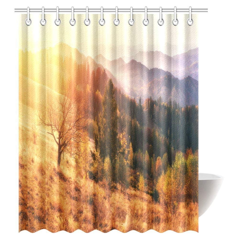 BPBOP Fantastic Sunset Shower Curtain, Mountain Range in the Carpathian