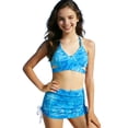thumbnail image 2 of Avrnliq Sky Blue Marble Print Girls 3 Piece Tankini Set, Halter Top with Swim Skirt, Modest Adjustable Quick Dry Bathing Suit for Girls 4-12 Years,Size 3-4T, 2 of 6