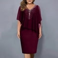 thumbnail image 2 of Laqbezok Women's Plus Size Chiffon Capelet Overlay Bodycon Dress, Elegant V-Neck Party Gown, Rhinestone Embellished Evening Wedding Guest Cocktail Dress, 2 of 5