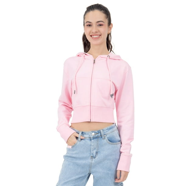 SUDADERA PARA MUJER QUARRY CORTA CON CAPUCHA Y CIERRE