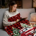 thumbnail image 4 of Fleece Blanket Christmas Trees Red Truck Blankets, Soft Cozy Warm Flannel Throw Blanket, Elk on Black Plaid Blanket for Bed Couch Sofa,50x60In, 4 of 9