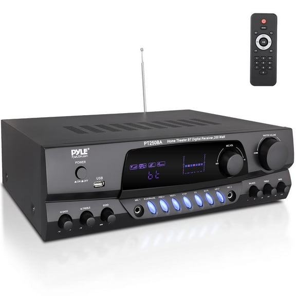 Pyle PT250BA Home Theater Wireless Bluetooth Stereo Receiver with Remote Control and FM Antenna