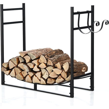 IRONMAX 33 Inch Firewood Rack, Fireplace Wood Storage Stand with Kindling Holder for Indoor/Outdoor, Heavy Duty Fire Log Stacker Holder for Stove Fire Pit Fireplace