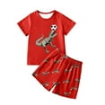 thumbnail image 1 of WEIYLL Ensemble de Vêtements pour Garçons Unisexe Printemps Été Imprimé Jour de l'Indépendance Manches Courtes Haut Chemise Pantalon à Bretelles Vêtements Rouges Costume 6-7 Ans, 1 of 9