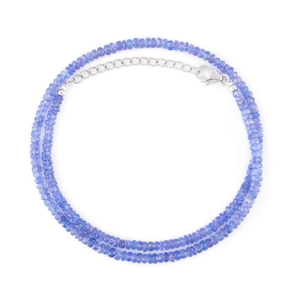 QNAVIC Natural Blue Tanzanite Gemstone Full Beads Choker Necklace Handmade Jewelry Healing Crystals December Birthstone Gift for Women 925 Sterling Silver Necklace Chain 18 Inch