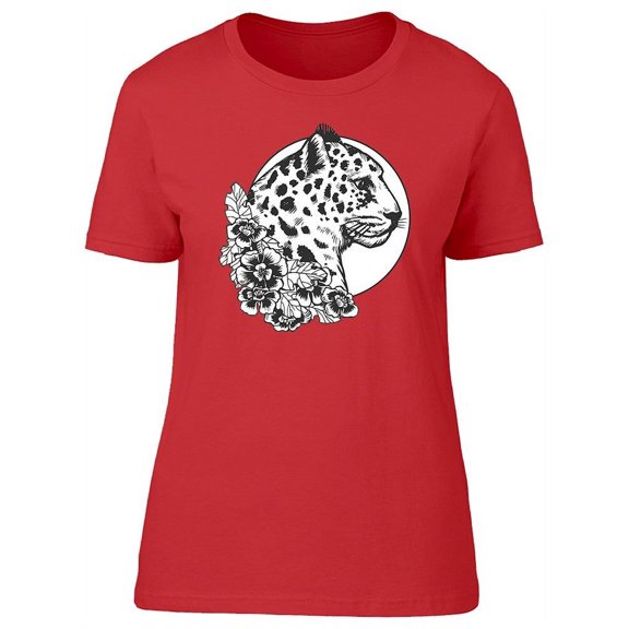 Leopard Profile Flower Wreath T-Shirt Women -Image by Shutterstock, Female XX-Large