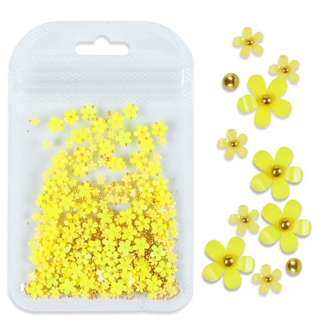 Fiudx Calcomanía de Flores para Decoración de Uñas, Perlas de Estrás Glamorosas, Cuentas de Caviar Doradas, Suministros para Decoración de Uñas