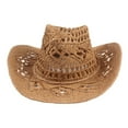 thumbnail image 6 of Cowboy Hat Classic Vintage Hollow Out Unisex Curled Edge Wide Brim Men Sun Hat Fishing Hat-Khaki, 6 of 8
