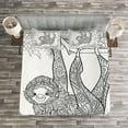 thumbnail image 3 of Ambesonne Sloth Quilted Bedspread Set 3 Pcs, Outline Drawing Jungle, Queen Size, Black White, 3 of 3