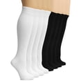 thumbnail image 3 of Hugh Ugoli Women's Rayon Derived from Bamboo Knee High Socks | Comfort Seam Long Dress Socks, Soft & Lightweight | 8 Pairs, White/Black, Shoe Size: 5-8, 3 of 5