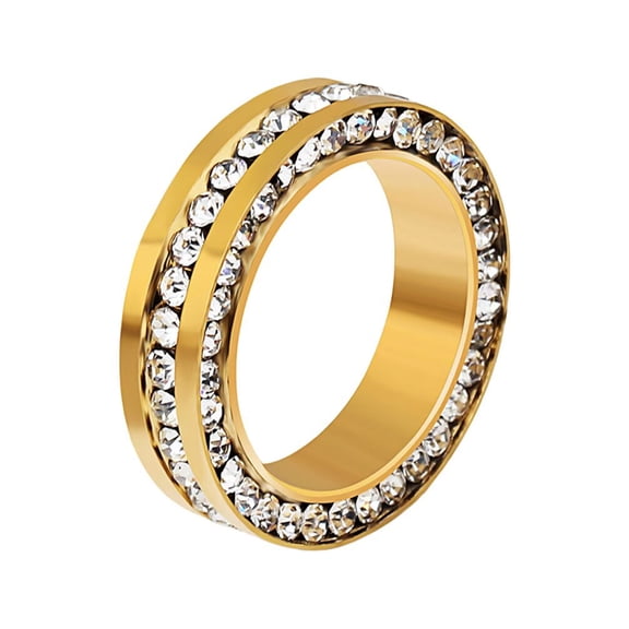 PAURO Cubic Zirconia Rings for Men Women Stainless Steel Couples Unique 6MM Wide Personalized Statement Black Silver Gold Plated Simple Cool Dainty Jewelry Gold Size 9
