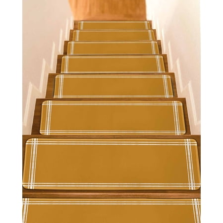 Pure Turmeric Stair Treads for Wooden Steps Indoor Runner Rug Carpet Simple Solid Color 7 Pieces Peel and Stick Staircase Step Treads Covers Washable Throw Door Mats 30 x8