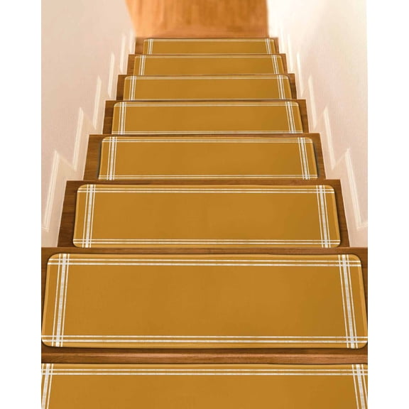 Stair Treads for Wooden Steps, Pure Turmeric Peel and Stick Stair Treads with Reusable Adhesive, Simple Solid Color Non Slip Indoor Stairs Runner Rugs Mats for Elders Dogs 8"x30" 7PCS