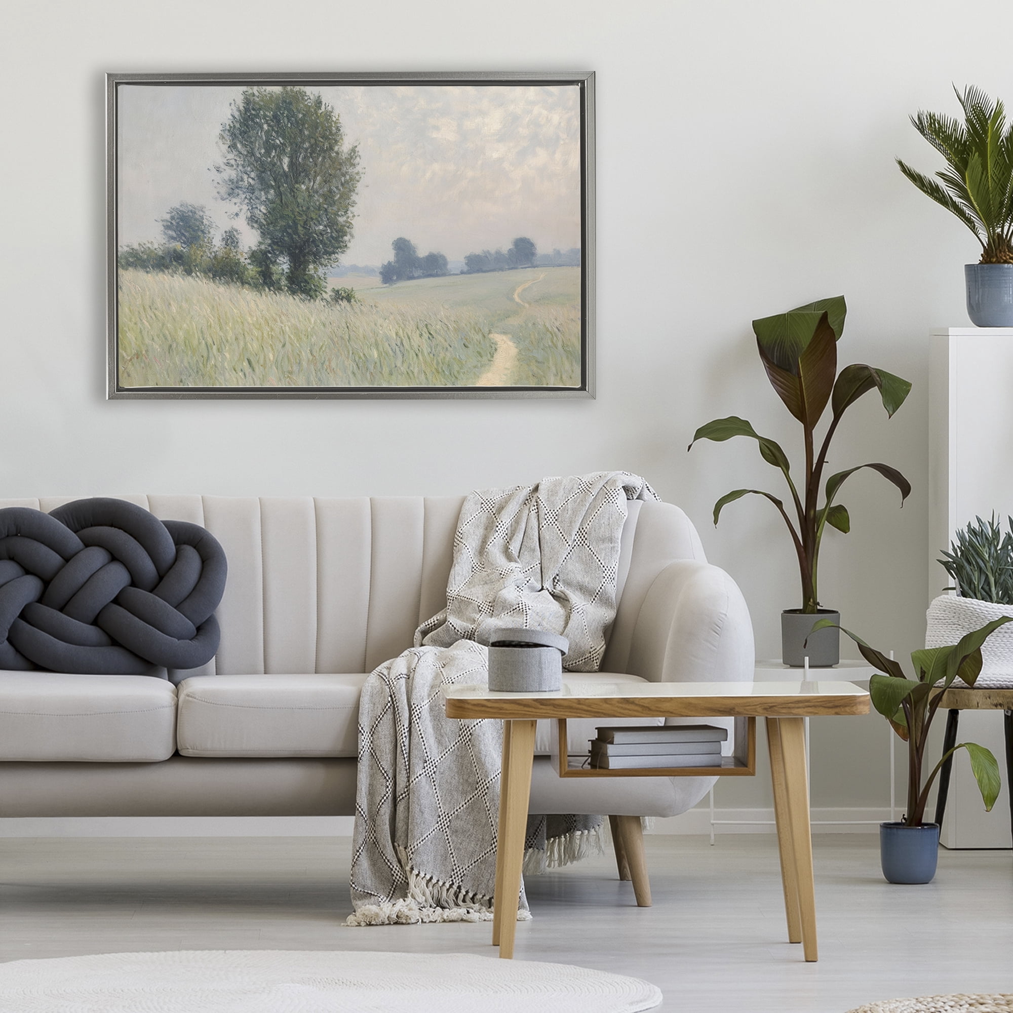 Stupell Industries Tall Grass Path Through Meadow Gray Framed Floater Canvas Wall Art, design by Petal Prints Design