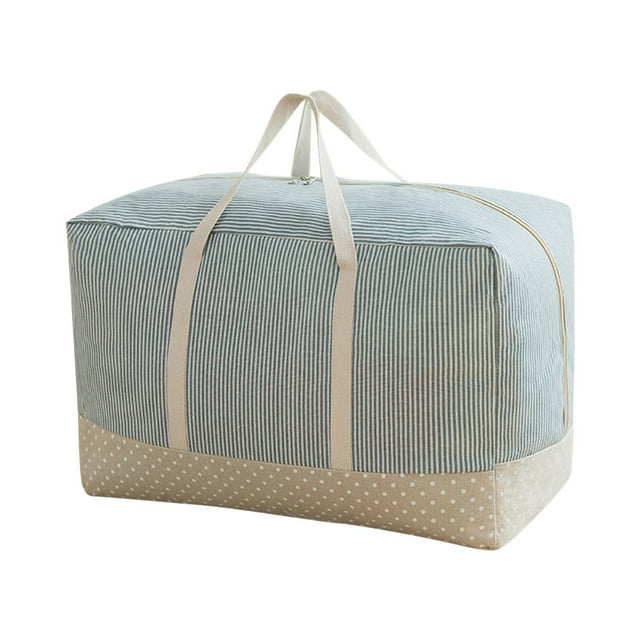 Large Clothes Storage Bags Thick Cotton Linen Storage Container for Blanket Quilt, Foldable Durable Breathable Storage Bag Multifunctional Travel Duffel Bag Moving Packing Bag,21.7"Lx9.8"Wx15"H